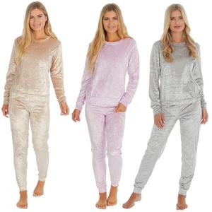 Ladies Crushed Velvet Pyjamas Womens Pyjama PJ Set Size 8-22 - Picture 1 of 17