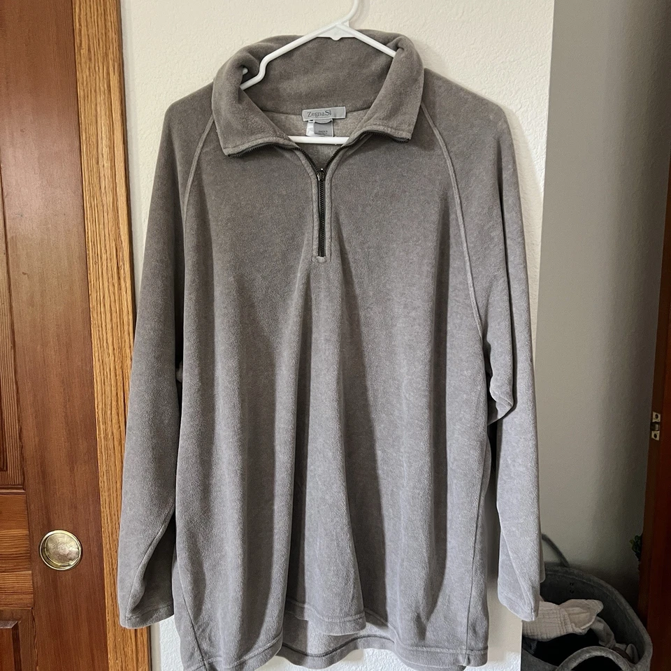 Zegna Sport Made in Italy 1/4 Zip Fleece Pullover Gray Cotton Blend Size M - Image 1 of 4