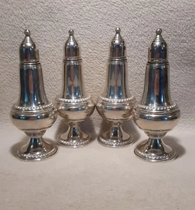 4 Salt and Pepper Shakers Empire Sterling Silver Set Glass Lined Shakers 2 Pair - Picture 1 of 8