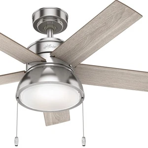 Hunter Fan 44 in Contemporary Brushed Nickel Ceiling Fan w Light and Pull Chain - Picture 1 of 6