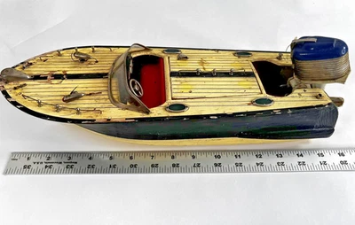 Vintage Wooden Model Speed Boat Runabout W Outboard Motor Toy Project Display - Image 1 of 4