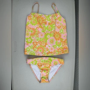 Roxy Girl’s 8 Last In Paradise Tankini Set Mock Orange Floral 2-Piece Swimsuit - Picture 1 of 9