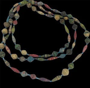 Vintage African Artisan Paper Beaded Necklace Long Multicolored handcrafted - Picture 1 of 16