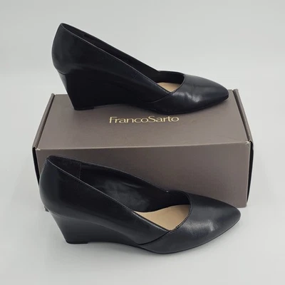 Zapatos de salón Franco Sarto para mujer Frankie de cuero negro con cuña talla 7,5 medianos nuevos en caja Foto 1 de 4