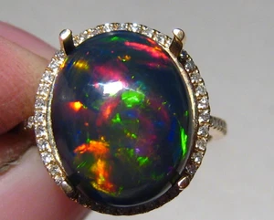 INCREÍBLE anillo de diamantes y ópalo Welo negro de 4,9 quilates, oro macizo de 14k - Imagen 1 de 15