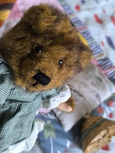 Vintage little friend teddy bear in handmade bed linen 🌿 - Picture 1 of 9