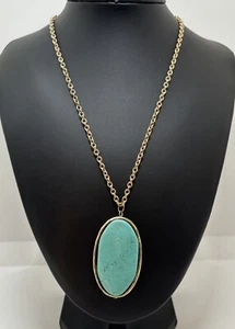 Southwestern Turquoise Pendant Gold Tone Fashion Necklace. Turquoise Necklace. - Picture 1 of 15