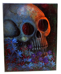 Cranio Originale con Fiori Dipinto Acrilico 11x14 - Foto 1 di 1