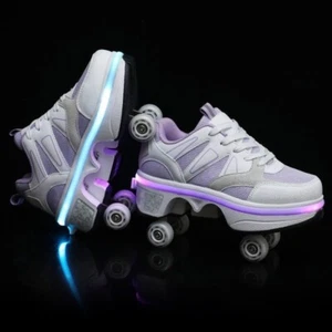 2-n-1 Roller Skates Auto Retractable LED Lights Deform 4 Wheels Sz 36/5.5 - Picture 1 of 12