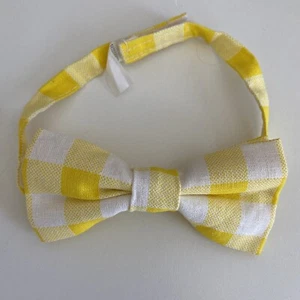 Kids Bow Tie One Size Adjustable Gingham Checked Classic Yellow & White - Picture 1 of 7