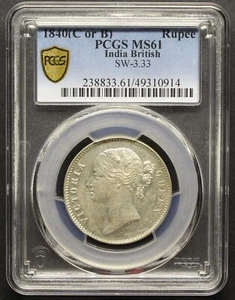 1840 EAST INDIA COMPANY RUPEE COIN PCGS MS61 - Picture 1 of 3
