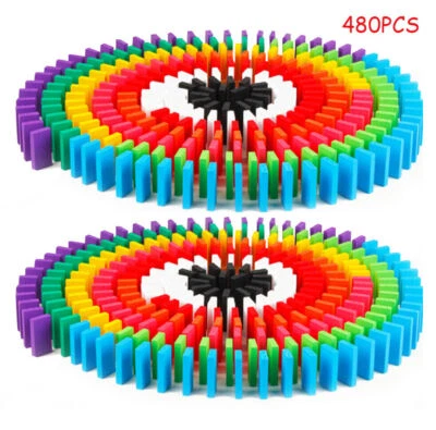 480Pcs Dominoes Tumbling Block Family Games Kids Play Set Wooden Coloured Toy UK - Image 1 of 4