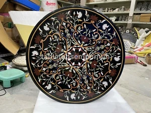 Black Marble Side Coffee Table Top Handmade Arts Inlay Work Home Furniture Decor - Picture 1 of 10