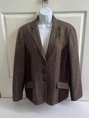 Chaqueta para mujer Coldwater Creek mezcla de lana marrón espiga talla 14 Foto 1 de 4
