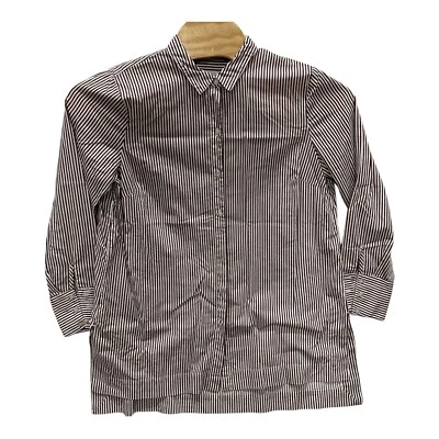 J. Jill Tunic Top Womens L Wine White Stripe Silk Blend Button Up Blouse Coastal - Image 1 of 4