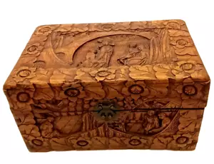 Caja de madera tallada asiática de colección de principios del siglo XIX 14X9 Hung Hop - Imagen 1 de 15