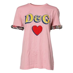 DOLCE & GABBANA T-shirt Pink Logo Print Cotton Crew Neck Tee IT40/US6/S 750usd - Picture 1 of 6