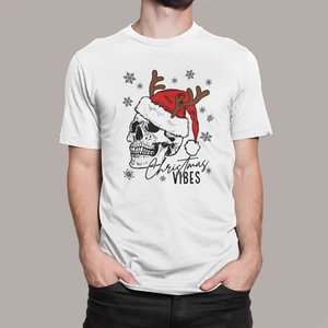 CHRISTMAS VIBES SKULL T SHIRT FUNNY GIFT PRESENTS XMAS ADULTS KIDS - Picture 1 of 3