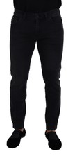Dolce & Gabbana Black Cotton Patch Embroidery Denim Men's Jeans Authentic