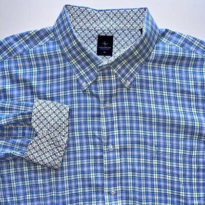 Camisa Tailorbyrd Puño Abatible Azul Verde A Cuadros Manga Larga Con Botones Para Hombres 4XL Foto 1 de 4