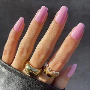 Press on Nails Short Coffin, Summer Light Pink Glue on Gel Nails, Bright Pink - Picture 1 of 9