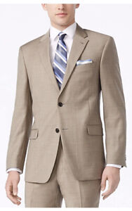 $475 Tommy Hilfiger 38L Tan Modern Fit 100% Wool Blazer Suit Jacket 34x32 Pants