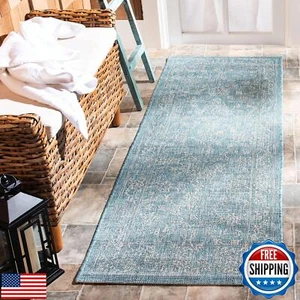 SAFAVIEH Courtyard Collection 2'3" x 20' Aqua/Grey CY8680 Indoor/ Outside Wat - Picture 1 of 2