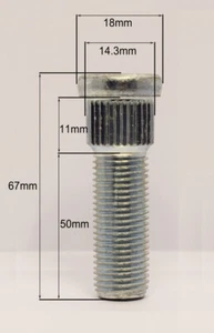 1 X M12 X 1.5 Dadi Di Ricambio Per Ruote, Spline Da 14.3mm, Filettatura Da 50mm - Foto 1 di 1