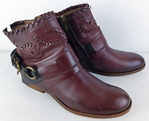 A.S.98 AirStep Womens Leather Strap Boho Ankle Boots Burgundy Size EU 38
