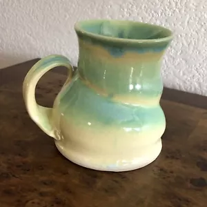 Funky Glazed Pottery Mug, Green & Yellow Swirl, Perfect for Lefties, Left-Handed - Picture 1 of 7