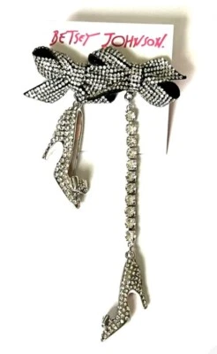 Betsey Johnson Holiday High Heel Shoes Bows Rhinestone Mismatch Drop Earrings - Image 1 of 2