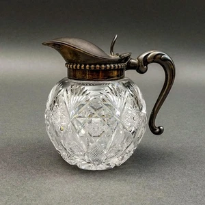 Jarra jarra jarabe de vidrio de corte brillante de plata esterlina firmada por Hawkes NY - Imagen 1 de 10