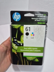 Pack combiné de 2 cartouches d'encre HP 61 noir tri couleur d'origine scellées OEM - Photo 1/3