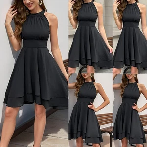 Women Sleeveless Party Dresses Ladies Evening Cocktail Ruffle Formal Ball Gown - Picture 1 of 19