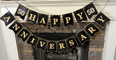 Happy 50th Anniversary Decorations Black And Gold, Signs And Banners - Image 1 of 3