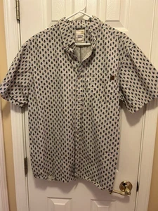 Solaris Mens XL Short Sleeve Button-Down Classic Beige Base with Blue Pattern - Picture 1 of 5