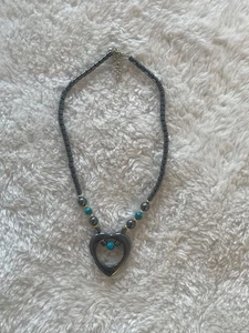 Perlenkette Modeschmuck silber türkis Kurze Kette Herz - Bild 1 von 5