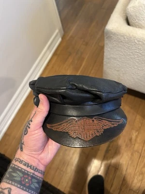 Vintage Harley Davidson Motorcycles Leather Captains 1960s Black Hat - Image 1 of 2