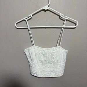 Abercrombie & Fitch Tanktop Crop Top weiß Leinen gerafft Spaghettiträger Gr. S - Bild 1 von 5