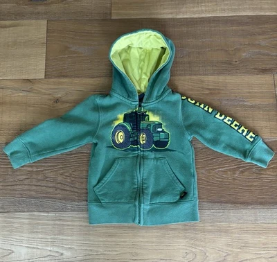 Sudadera con capucha polar frontal con cremallera John Deere Tractor para niños pequeños talla 2T verde Foto 1 de 4