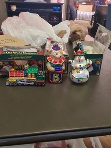Old World Merck Family Christmas Ornaments LOCOMOTIVE Snowman Bear In The Box - Picture 1 of 5