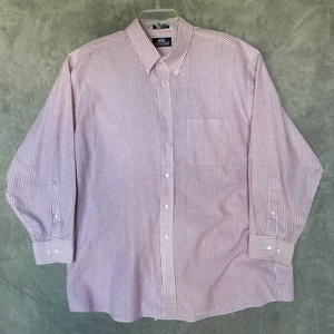 Stafford Mens Size 18 34 Striped Oxford Dress Shirt Button Down Long Sleeve - Picture 1 of 13