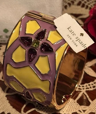Kate Spade Magnetic Cuff Bracelet; Yellow/Lavndr; Amethyst & Emerald Stones; NWT - Image 1 of 4