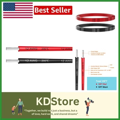 12 AWG Silicone Wire 20ft Hook Up Cable, Flexible, High Temp, Tinned Copper - Image 1 of 4