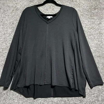 Blusa Mudpie Mujer Negra Borde Crudo Manga Larga Cuello en V Talla Grande Foto 1 de 4