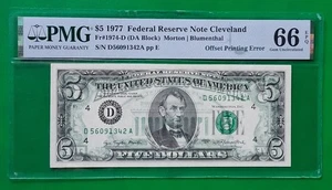 1977 $5 Federal Reserve Note-66EPQ Gem Unc.-ERROR-Back Printed on Front - Picture 1 of 2