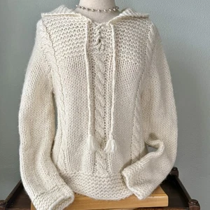 Madewell Creamy Hand-knit Cable Knit Wool Blend Hooded Sweater Size Small EUC - Picture 1 of 12