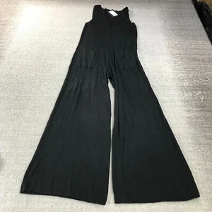 New Naadam Jumpsuit Womens Medium Ribbed Jumpsuit Black Wide Leg Casual - Picture 1 of 11