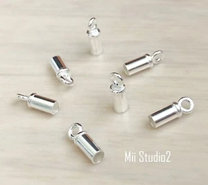 10 un. 2 mm Cuero Plata Esterlina Cable Gorra Final TUbe con Anillo T10s - Imagen 1 de 2