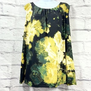 Calvin Klein Top Women’s 3X Black Yellow Blouse Floral Jersey Sleeveless New - Picture 1 of 12